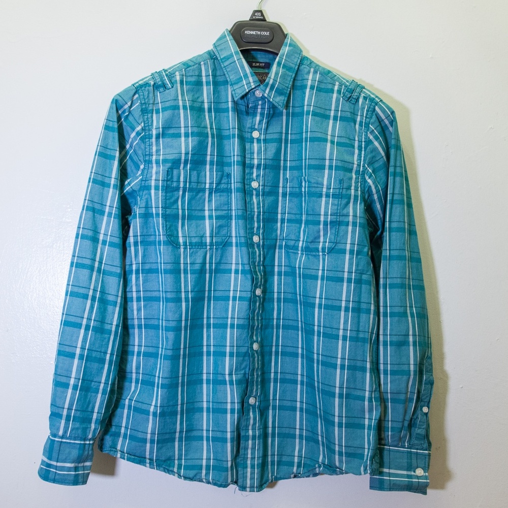 American Rag Green Blue Plaid Button Down Shirt